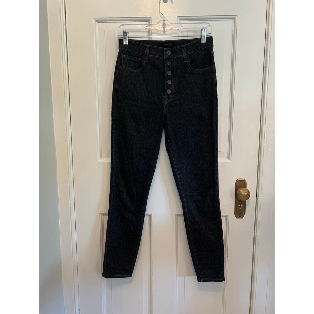 J Brand Women's 27 Jean Lillie Savannah Button Fly Leopard High Rise Crop Skinny